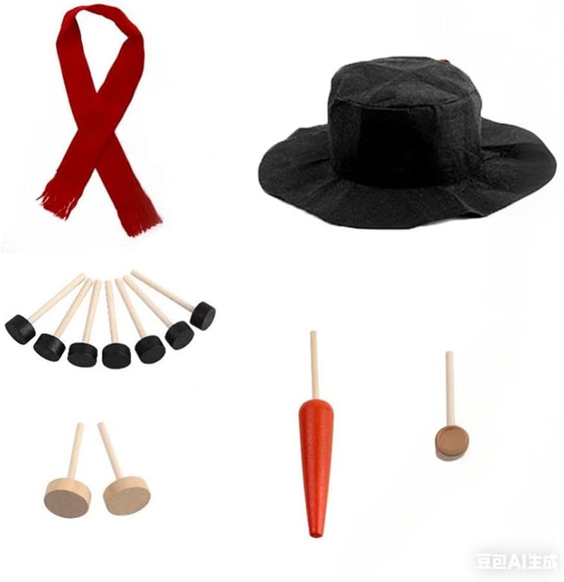 طقم رجل الثلج 13 قطعة مع وشاح أحمر وقبعة سوداء علوية لتزيين الهواء الطلق في عيد الميلاد - Image 1